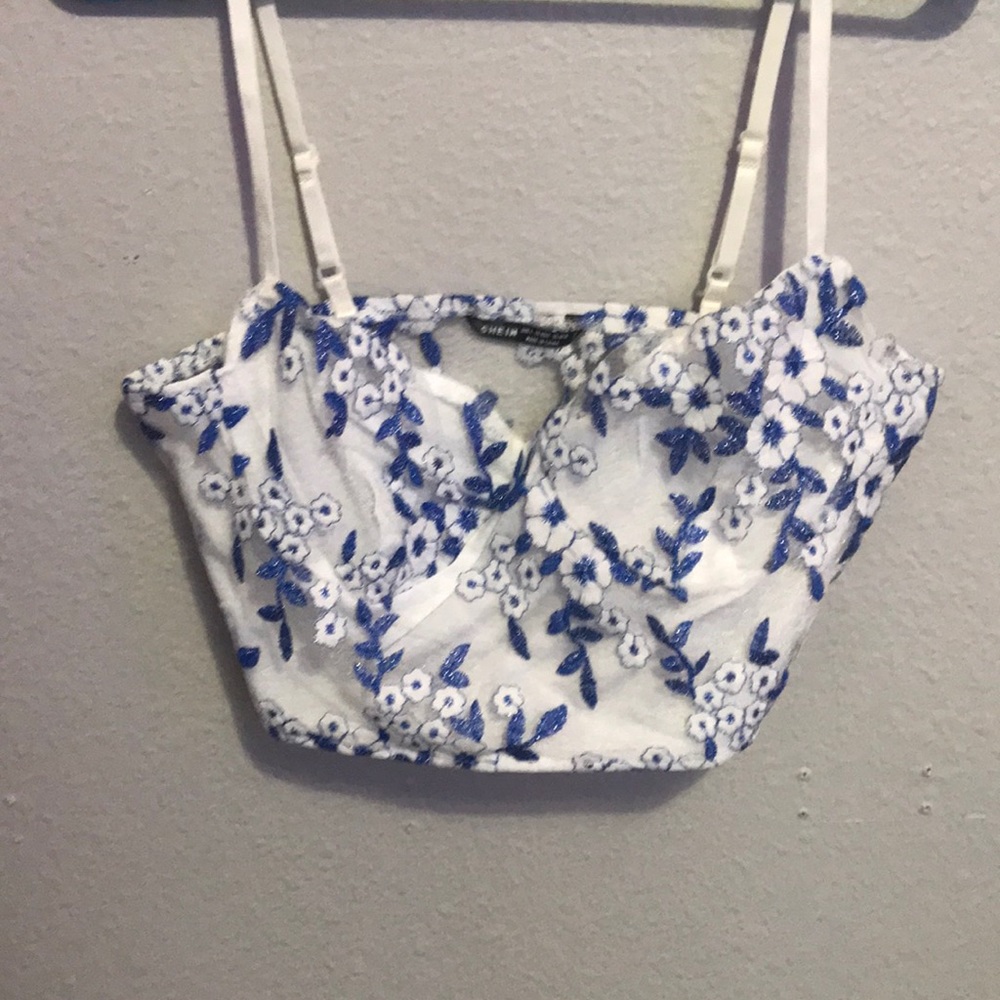 White and blue flowered SHEIN tank top size Large